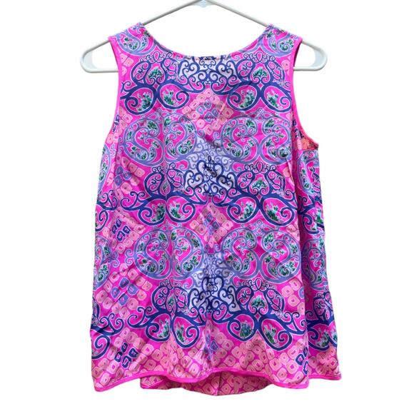 Lilly Pulitzer Iona Shell Silk Top Behind the Gates Pink Back Buttons Women's XS - Picture 1 of 5